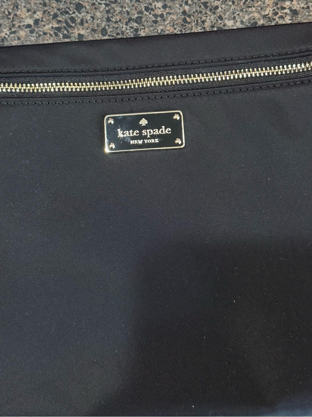 kate spade Black Nylon Cosmetic Bag with Gold Plaque and Zipper